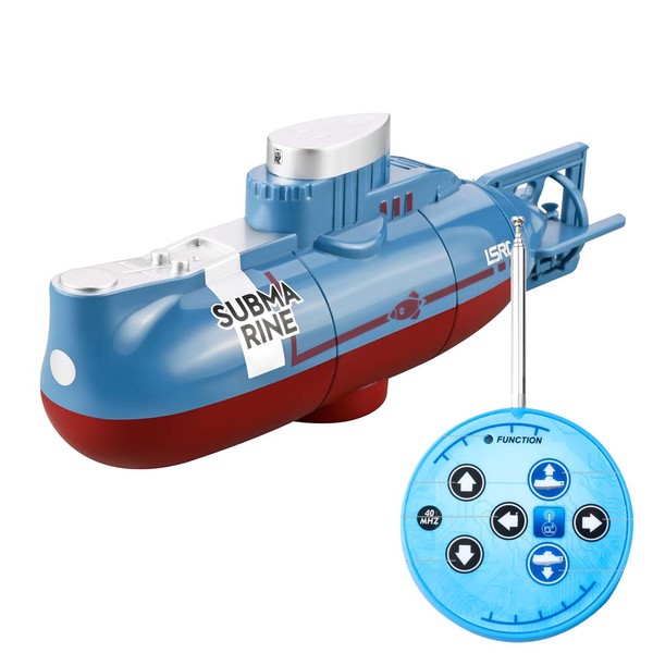 Wination Mini sous-marin télécommandé, 6 canaux télécommandés, modèle de sous-marin RC sous l'eau, cadeau d'anniversaire pour enfants, jouet éducatif, 15 x 6,8 x 4,5 cm, bleu