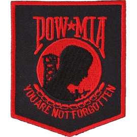 POW MIA Patch Black Red - 2.5x3 inch. Embroidered Iron on Patch