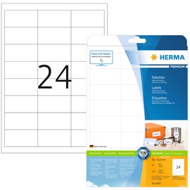 HERMA 8633 Adressetiketten, 10 Blatt, 66 x 33,8 mm, 24 pro A4 Bogen, 240 Stück, selbstklebend, bedruckbar, matt, blanko Papier Adressaufkleber Etiketten, weiß