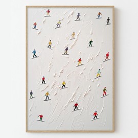 Skiing Artwork Winter Scenery Pictures Abstract White Painting Winter Snow Canvas Wall Art Vintage Ski Art Prints Snow Scene Wall Art Snowboard Picture Colorful Christmas Wall Art 16x24inch No Frame