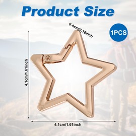 Metal Star Carabiner, Star-Shaped Spring Snap Keychain Smooth Key Holder Clip Zinc Alloy Keyring Clasp for Purse Wallet Outdoor Accessories Camping Hiking Key Chain (Gold)