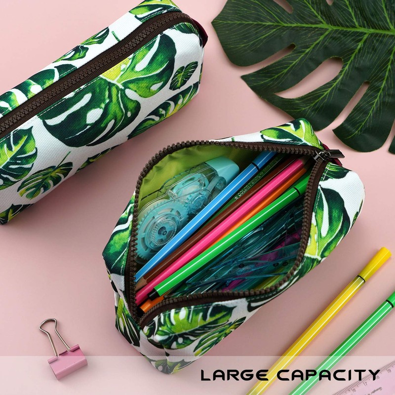 LParkin Tree Leaves Large Capacity Canvas Pencil Case Pen Bag