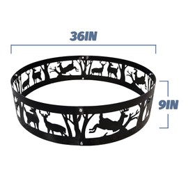 FLITURE Fire Pit Ring - Heavy-Duty 36'' Steel Fire Ring with Animal & Forest Design - Portable Fire Pit Ring for Outside Wood Burning & Camping