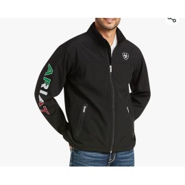 Ariat® Men's New Team Logo Black Mexico Flag Softshell Jacket - XS