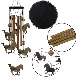 Horse Wind Chimes Outdoor Decor - with 4 Tubes 4 Bells 5 Horses Wind Chime, Mobile Romantic Horse Wind Catcher, Garden Horses Windchimes for Home, Mom Gifts, Balcony, Tree, Festival, Garden Decoration