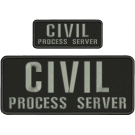 CIVIL PROCESS SERVER EMBROIDERY PATCH 4X10 AND 2X5 HOOK ON BACK SILVER ON BLACK