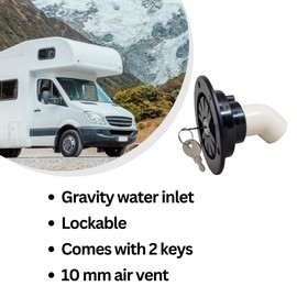 Marvix Fresh Water Tank Locking Inlet Hatch Filler Cap Set With 2 Keys Black For Motorhome Campervan Caravan Horse box