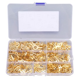 Uadme Brass Ring Cable Lug, 540 Pieces Ring Terminal Kit, Round Cable Connector M3 M4 M5 M6 M8 M10, for Ring, Hooks, Quick Disconnect and Butt Connectors, with Storage Box