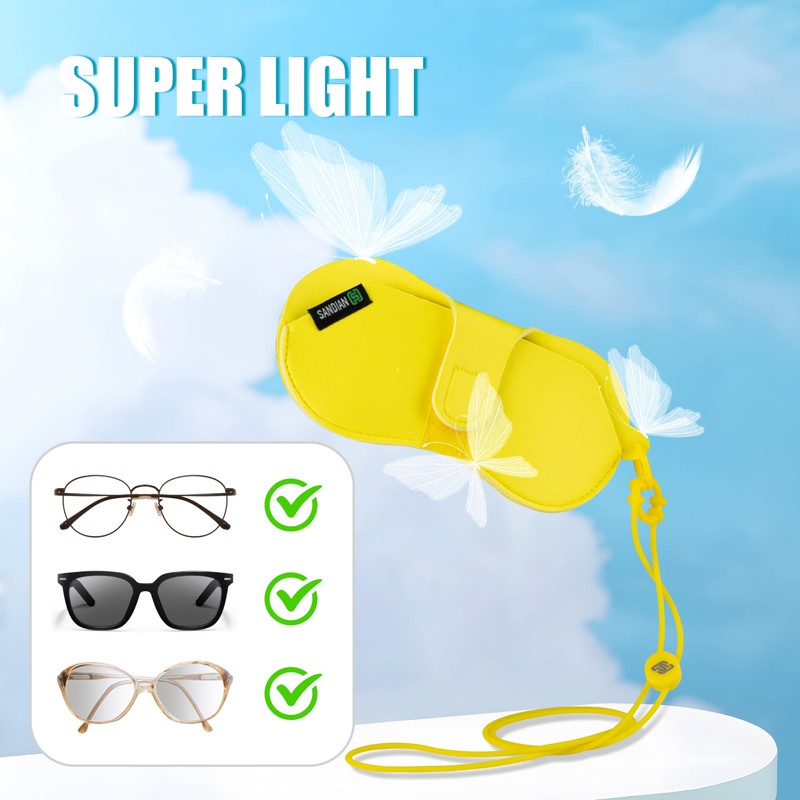 [Yellow] Neoprene Sunglasses Eyewear, Eyeglasses Holder Pouch Case with Strap,