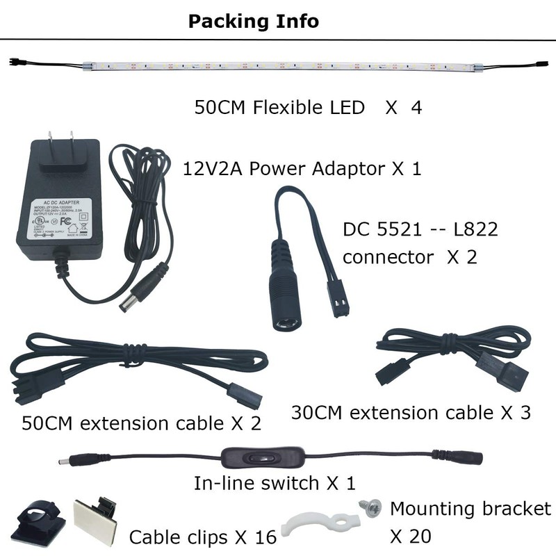 Litever Under Cabinet LED Lighting Kit, 4 PCS 20 Inches