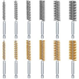 12 Pieces Bore Brush for Drill Wire Bore Brush Set Wire Cleaning Set Stainless Steel Cleaning for Power Drill Impact Driver (Stainless Steel,Brass)