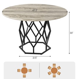 GarveeHome Round Dining Table for 4-6 People, 47 Inch Farmhouse Kitchen Table, Sturdy Metal Base, Industrial Wood Dinning Room Table for Kitchen, Grey