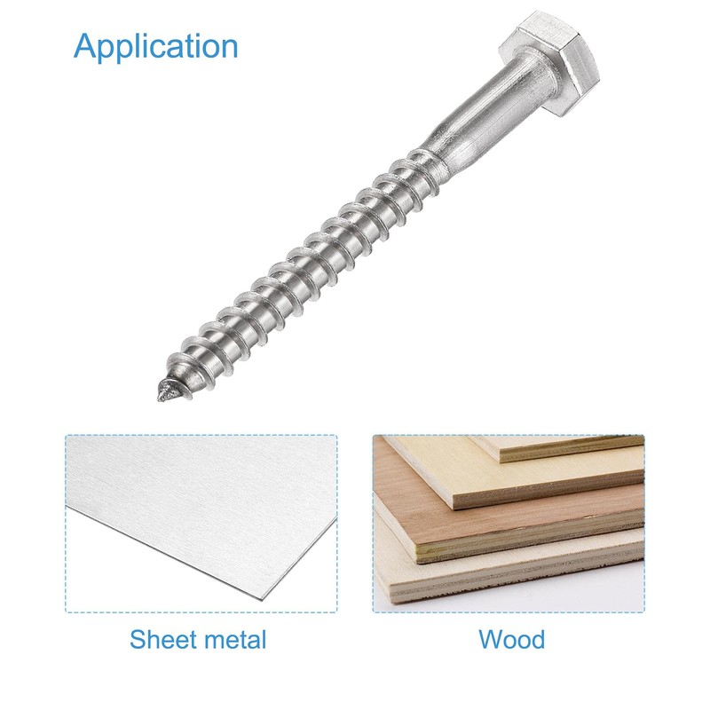 sourcing map Hex Lag Screws, M6 x 60mm 304 Stainless
