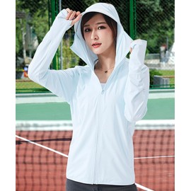 C2M Women's UPF 50+ Sun Protection Shirt Hooded Cycling Fishing Jacket XX-Large Blue