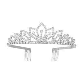 Princess Crystal Crown Strap Comb Lady Crown Girl Cosplay Birthday Party Headband Bride Wedding Hair Ornament Headband (silver)