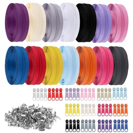 Gohytal Zips Set, 14 Colours, 3 mm Continuous Zip Set with Slider and Zip, 39.2 m Nylon Zip, Endless Zip, Separable for Sewing and Crafts, Clothing, Bed Linen