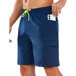 NORTHYARD Men's 9" Board Shorts with 4 Pockets Beach Shorts Swim Trunks Swimwear for Men Bathing Suit Seablue L