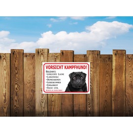 AdriLeo Sign – Caution Black Pug – Battle Dog – (20 x 30 cm) / Caution Dog Guard Dog