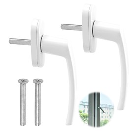 Set of 2 White Aluminium Window Handles without Lock Cylinder, Safety Window Handles for Windows, Balcony and Patio Doors, Pin Length 35 mm