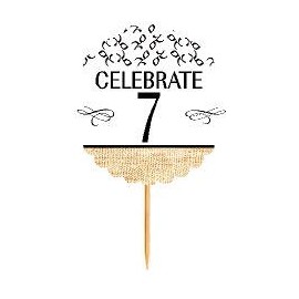7th Birthday / Anniversary Novelty Burlap Cupcake Decoration Picks -12pack