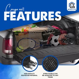 Truck Bed Cargo Net for Pickup Truck, 48”x 48” Stretchable Bungee Net with Adjustable Metal Hooks, Elastic Storage Organizer Net, for Car, SUVs, and Trucks