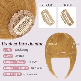 RUWISS Clip-In Fringe, 100% Hairpiece, Real Hair Clip in Bangs with Temples, Remy Real Hair Fringe, Thick Bangs for Women, Pony Extension, Real Hair for Women (Blonde)