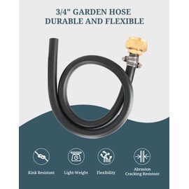 Phivan Garden Hose 2.4 ft x 3/4" Leader Hose, Short Water Hose Heavy Duty, Flexible, Reinforced PVC Hose with Stainless Steel Tightening Fixture Dehumidifier Drain Hose for Household & Commercial