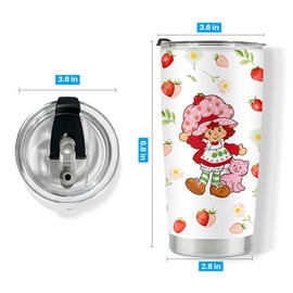 LONGXIN Cute Strawberry Tumbler Cup Gifts for Women Girls Kawaii Accessories Strawberry Party Favors 20 Oz Stainless Steel Tumbler