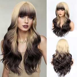 VCKOVCKO Long Curly Wig With Air Bangs Fluffy Curly Wavy Wigs Synthetic Cosplay Wig for Women & Girls(22Inches,RW4/86#)