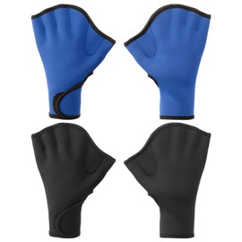 PATIKIL Swim Gloves, 2 Pair Webbed Swimming Gloves Aquatic Fitness Water Resistance Swim Hand Paddles for Women and Men Water Aerobics, L, Dark Blue/Black