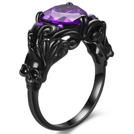 Gothic Skull Black Rose Flower Rings Women Purple Red Love Heart Zircon Crystal Valentine's Day Anniversary Engagement Mother's Day Gift Party Biker Jewelry, Black Gold, Cubic Zirconia