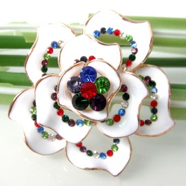 Navachi 18k Gold Plated Multi-color Crystal White Enamel Flower Az8008b Brooch Pin