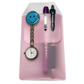 XUMIN Pack of 6 Pink PVC Flat Doctor Nurses Leak Proof Pen Holder Convenient Anti Fouling Pencil Case Pouch Pouch Bag Protector, Pink, pink