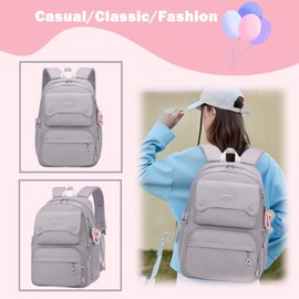 Armbq Girls School Backpack,Kids Backpack for Teen Girls Elementary Middle School Bookbag Multi-pocket Fashion Daypack,Grey