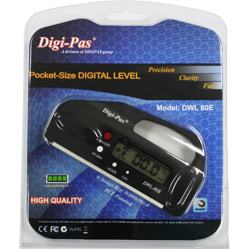DigiPas DWL80E Mini nivel digital de bolsillo, medidor de ángulo