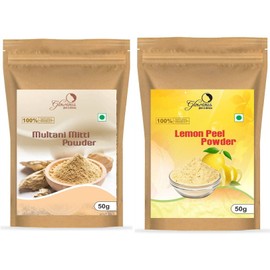 glowious Combo Pack of 2 Pure & Natural Multani Mitti Powder & Lemon Peel Powder For Face & Skin, 100gms(50gX2)