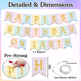 Colorful Happiest Birthday on Earth Banner, Pre-Strung Princess Theme Decor