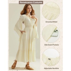 SCARLET DARKNESS Women's Renaissance Maxi Dress Medieval Off Shoulder Lace-Up Corsage Dress, apricot