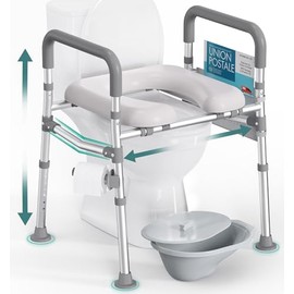 HOMLAND Raised Toilet Seat with Handles, 500lb Toilet Seat Riser for Seniors with Bedpan, Adjustable Height & Width, Handicap Elevated Toilet Seat for Elderly, Bedside, Fit Any Toilet, Grey