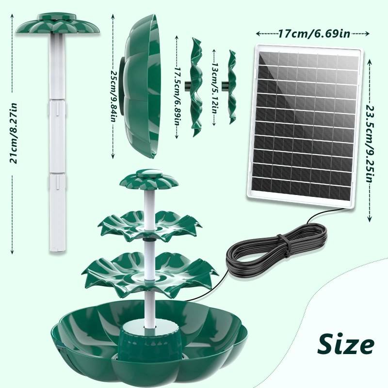 AISITIN 3 Tiered Solar Birdbath Fountain,6.5W with 1200mAh Battery, DIY