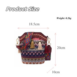 Yomotay Ethnic Bag Women's Vintage Colourful Handbag Small Shoulder Bag Boho Embroidery PU Canvas Bag Shoulder Bag for Women Girls Gifts, red