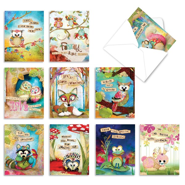The Best Card Company - 10 Boxed Cards for Kids (4 x 5.12 Inch) - Cute Blank Cards for All Occasions - Forest Friends M2952OCB