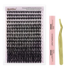 MOTIBACK Wimpern Extensions Set - 400 Pcs DIY Lash Extension Set mit 40D für Damen | Selbstklebende Künstliche Wimpern inkl. Wimpernkleber, Präzisionspinzette (Gold)