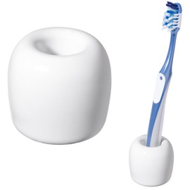 Urbanstrive Ceramic Toothbrush Holders for Bathrooms, Sleek Tooth Brush Holder Toothbrush Stand Tooth Brushing Holder, Portable Bathroom Accessories Organizer, White, 1 Pack