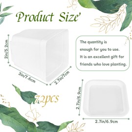 OJYUDD 72 Pcs 3 Inch White Square Plastic Pots with Saucer,White Plastic Plant Seedling Pots,Seedling Nursery Pots Indoor Outdoor for Succulents/Plant,Garden,Office and Balcony Decor
