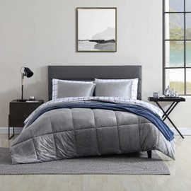Nautica - Twin XL Comforter Set, Micromink Reverse Bedding with Matching Sham, Medium-Weight, Dorm Essentials, Oeko-Tex Certified (Bristol Grey)