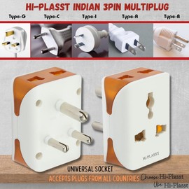 HI PLASST PINS N PLUGS (5Pcs) 3 Pin Modular Travel Universal Multiplug,Worldwide Adaptor, for 2 Pin 3Pin Socket Connector-10A 240V