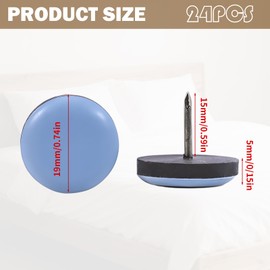 Pack of 24 Furniture Glides, Chair Glides, Gliders for Chairs, Diameter 19 mm, Blue, Round Teflon Gliders, Effective Attachment and Protection for Furniture and Floors