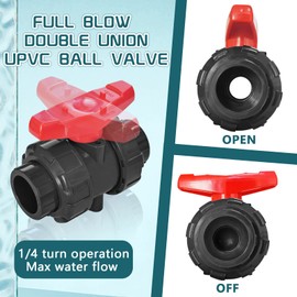 2 Inch UPVC Slip Socket End True Union Ball Valve - Full Port, Heavy Duty Corrosion Resistant, Reversible PTFE Seat with 2 EPDM O-rings for Swimming Pool & Industrial Pipe Connection