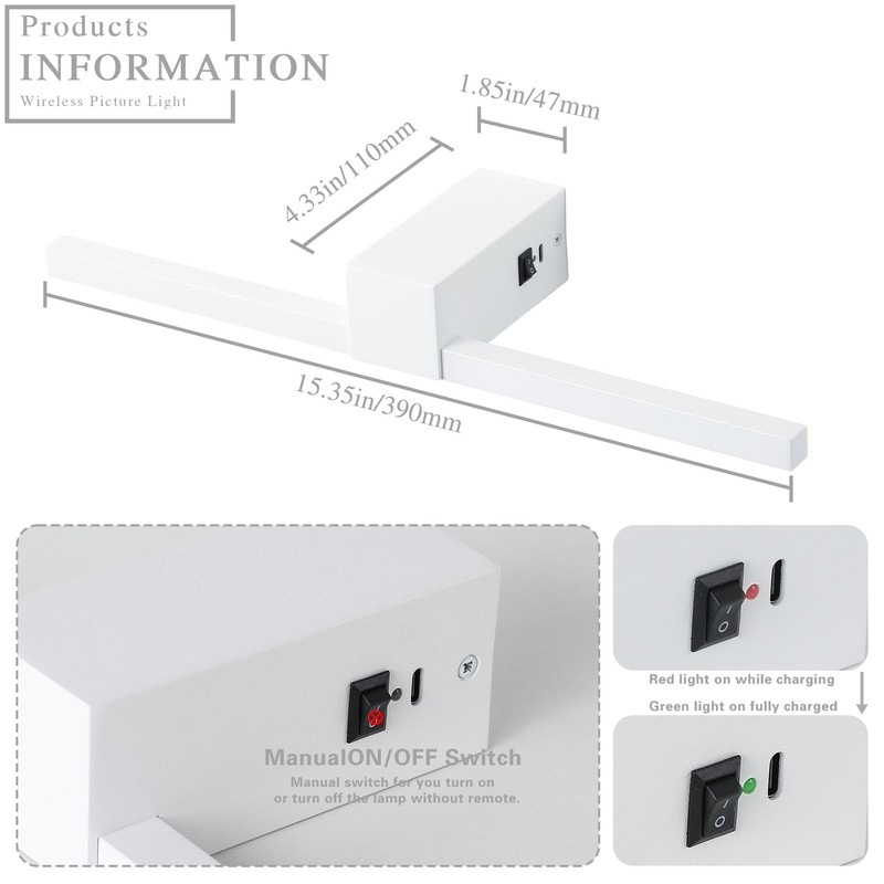Pasoar White Battery Operated Picture Light with Remote,Wireless Gallery Lights